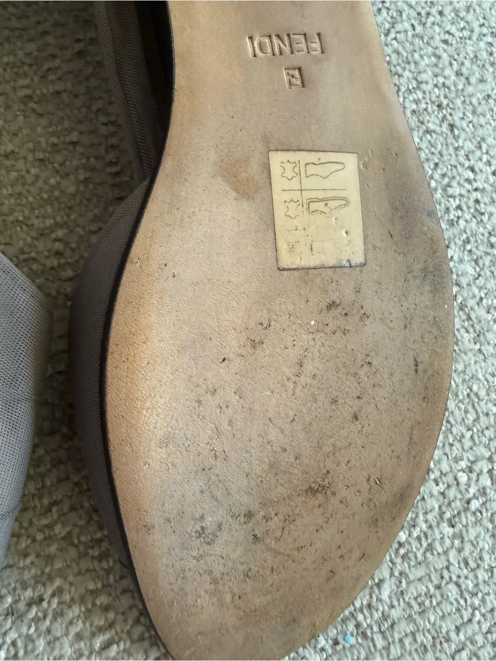 Fendi Taupe Knit Knot Ballet Flats
